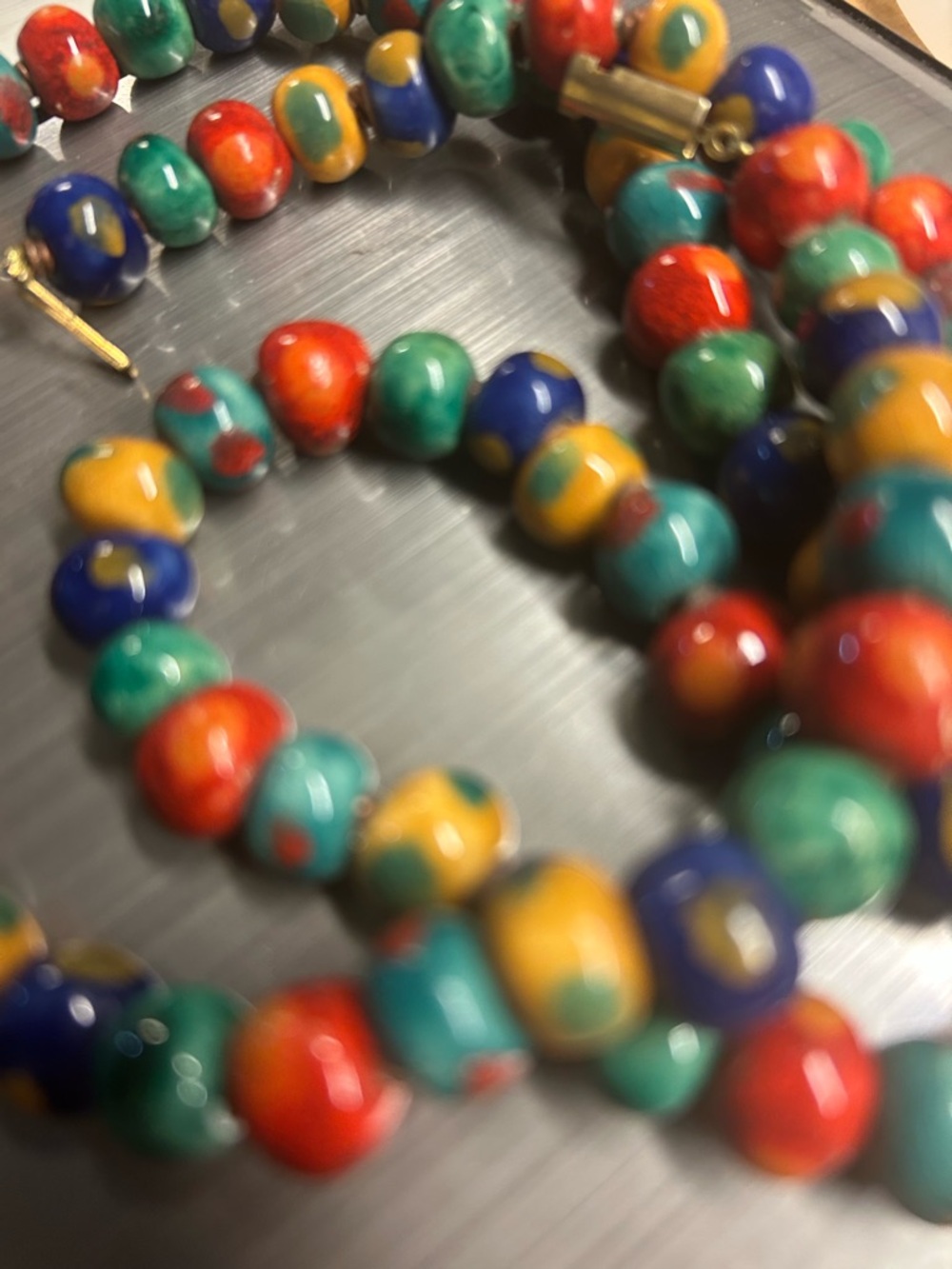 Handcrafted Multicolor Beaded Necklace — Red, Blue, Green, Yellow